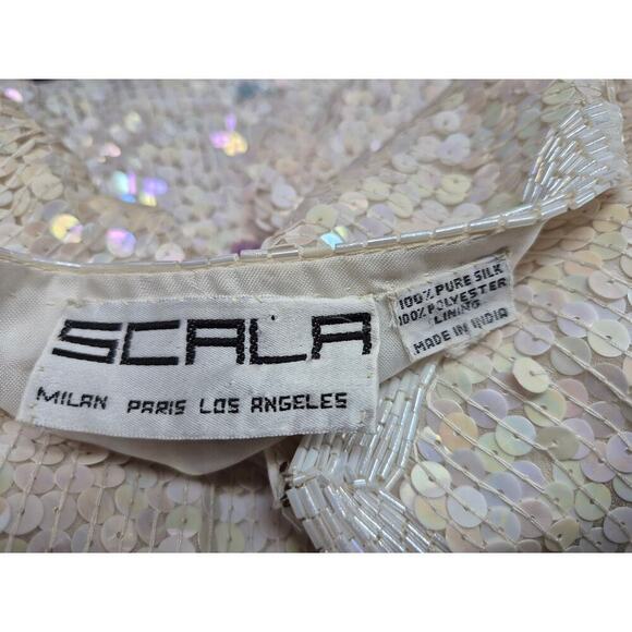 Vintage 90s Scala Silk Sequin Polka Dot Evening Jacket - Size M - Picture 9 of 10